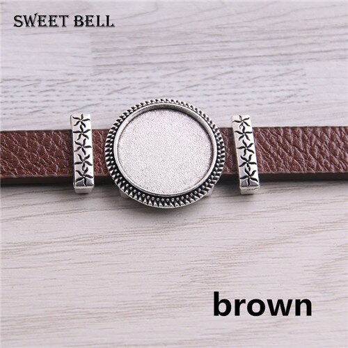 5pc PU Bracelets Bangles Base Setting Cuff Blank Trays Brazel fit 18mm Glass Cameo Dome Cabochon DIY Jewelry Findings D6442: brown