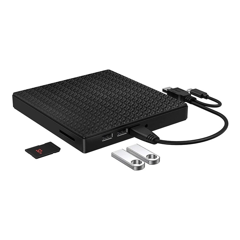 External CD DVD Drive, USB 3.0 USB-C CD DVD RW Reader Rewriter with SD TF Card Reader &amp; USB-Stick Port: Default Title
