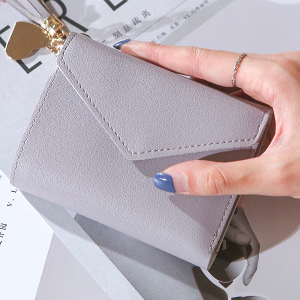 Women Wallets PU Wallet Leather Small Coin Purse Ladies Card Bag Cute Trend Student Tassel Pendant For Women Short: Style A-Light Purple