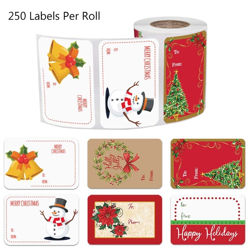 250 stk. 6 designs klæbende julemærketavler xmas klistermærker forseglingsetiketter julemærkater pakkeindretning: B