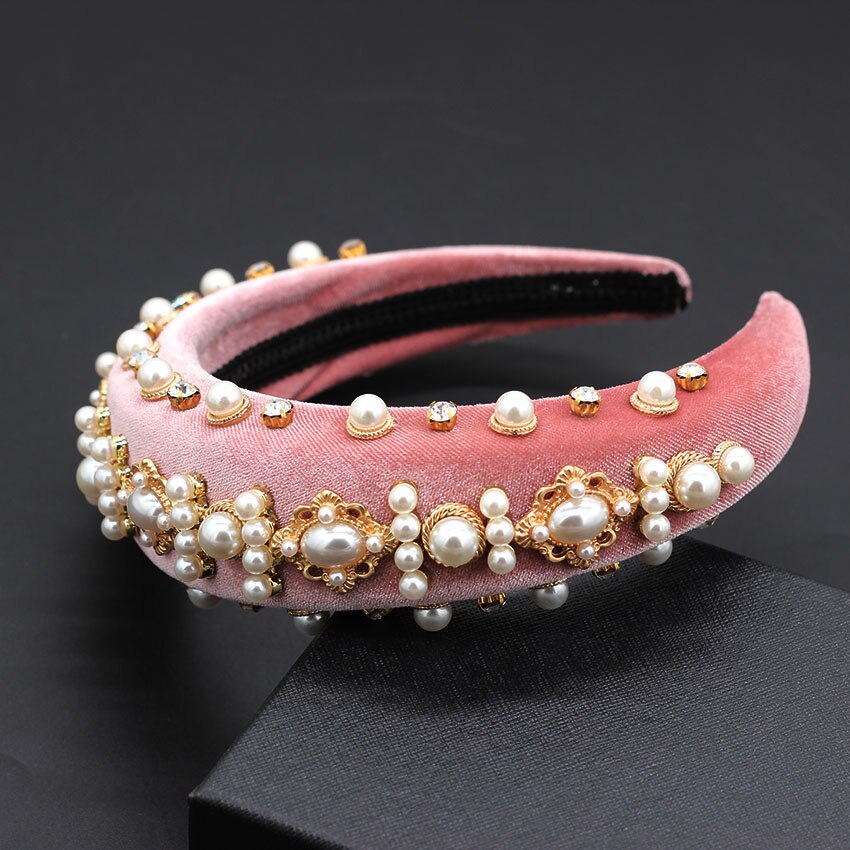 Exaggerated personality headband Baroque luxury heavy work exaggerated wild temperament headband rhinestone pearl headband 847