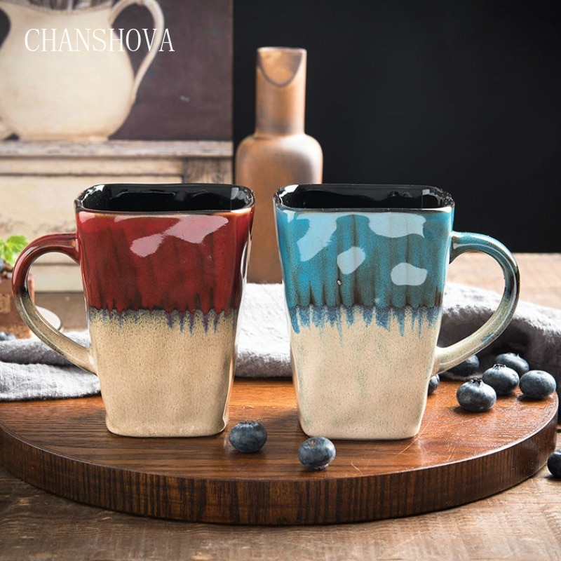 Chanshova høj kapacitet 420ml kinesisk retro stil farve glasur firkantet keramisk krus porcelæn kaffe krus te kop  h254
