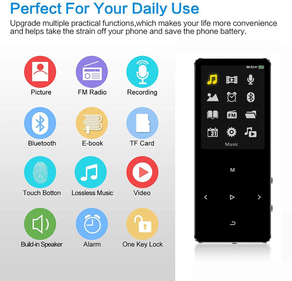 REPRODUCTOR de música de MP3 X2 con Bluetooth nueva versión con pantalla táctily Walkman portátil de alta fidelidad de 16GB con Radio FM/A