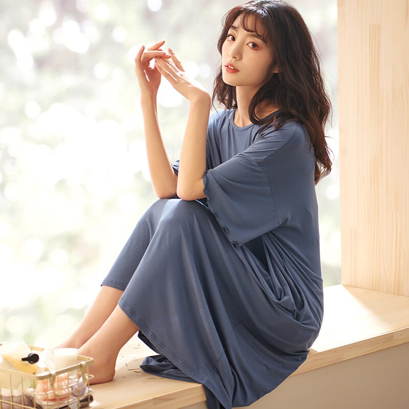 Summer Sleep Skirt Short Sleeve Cartoon Modal Women Pyjamas Home Over Knee Skirts Multi Color