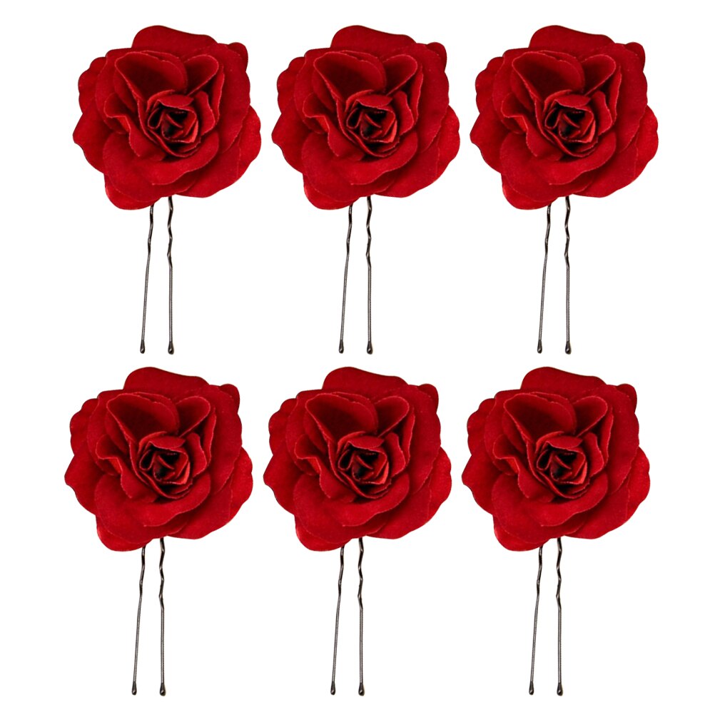 6 stk rose blomst u-formede hårnåle bryllup hår tilbehør blomster brude hår spænder til kvinder hovedbeklædning