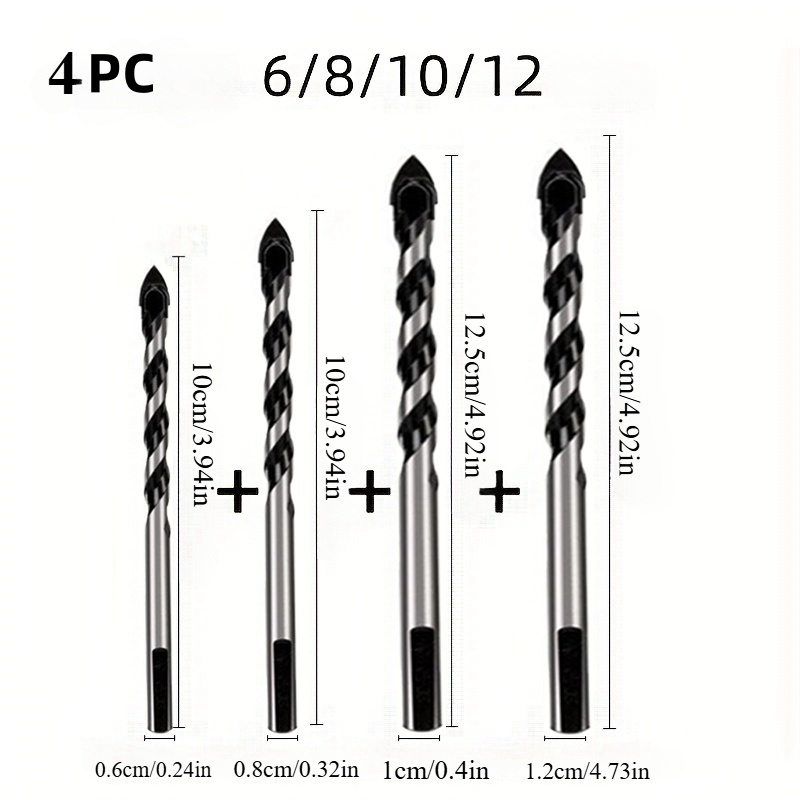 Broca para azulejos de cerámica, perforadora de hormigón, apertura de agujeros, taladro triangular de aleación, taladro manual de cemento de vidrio de 6mm: Blanco