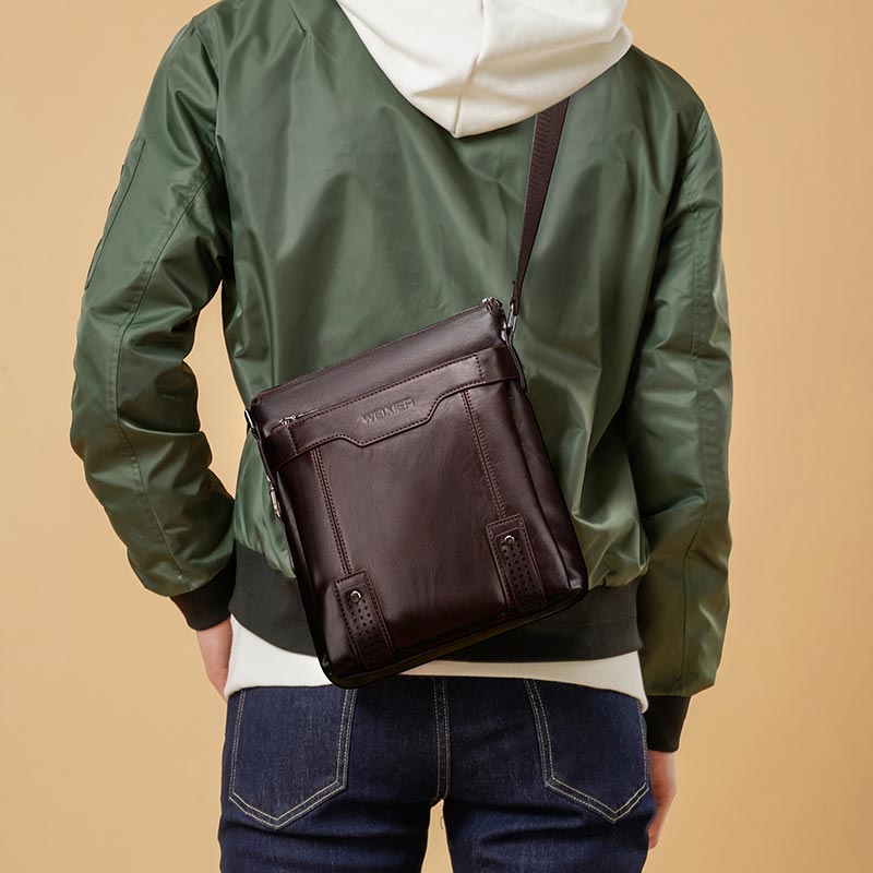 Sac à bandoulière en cuir à fermeture éclair pour homme, sacoche verticale de couleur unie, 2022