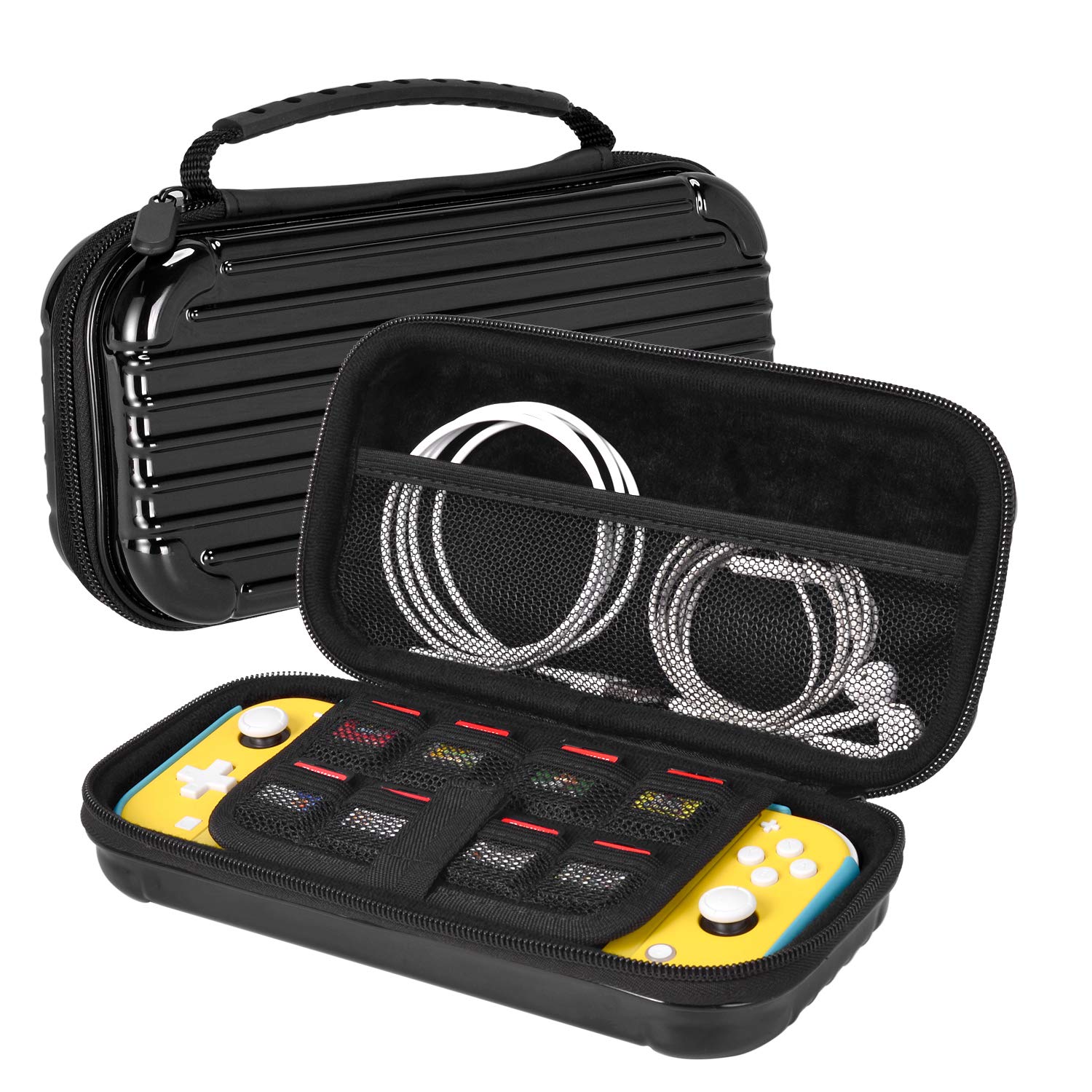 Kantolaukku nintend switch lite -konsolille - kannettava kovakuorinen matkalaukku, jossa on 8 pelikorttipaikkaa ja säilytystilaa: D