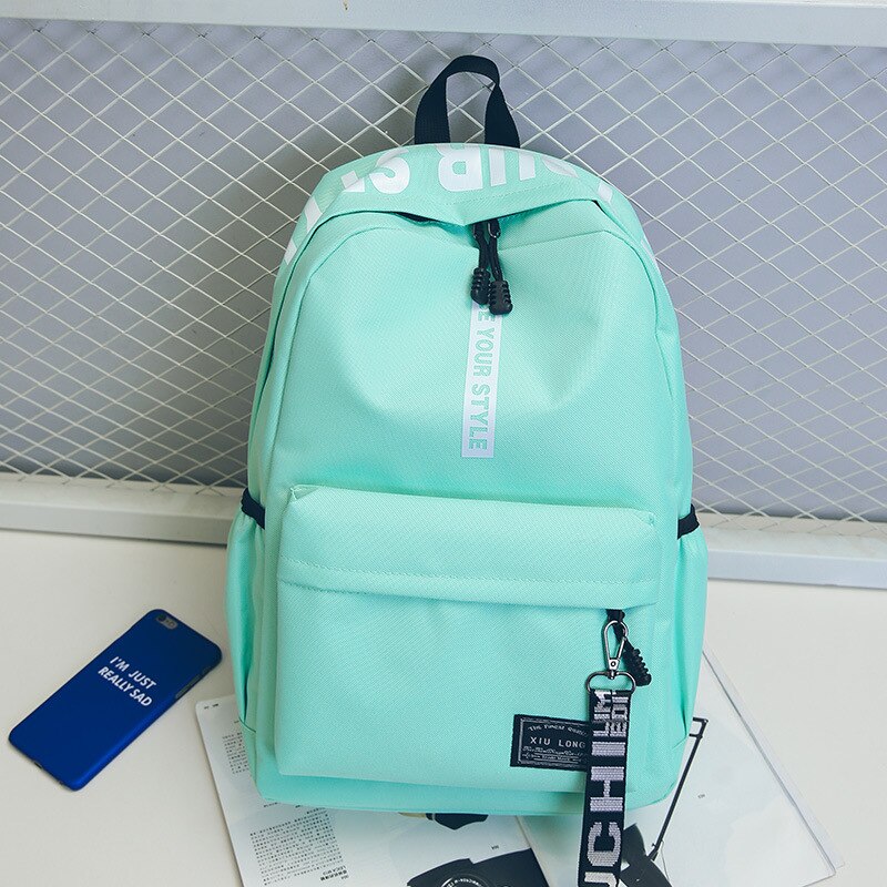 Brand College Style Backpack Big Girls Bag Letter Ribbon Travel Backpack Men And Women Couples Student Bag Bagpack: F