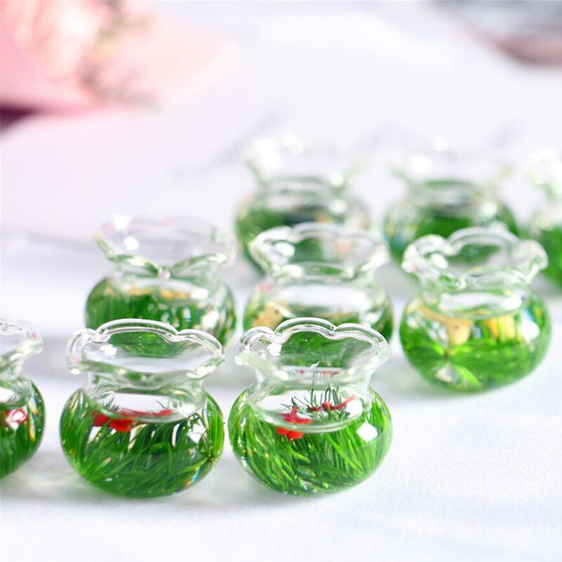 Dollhouse Miniature Glass Fish Tank Bowl Aquarium Doll House Home Ornament Toy For Dollhouse Decals