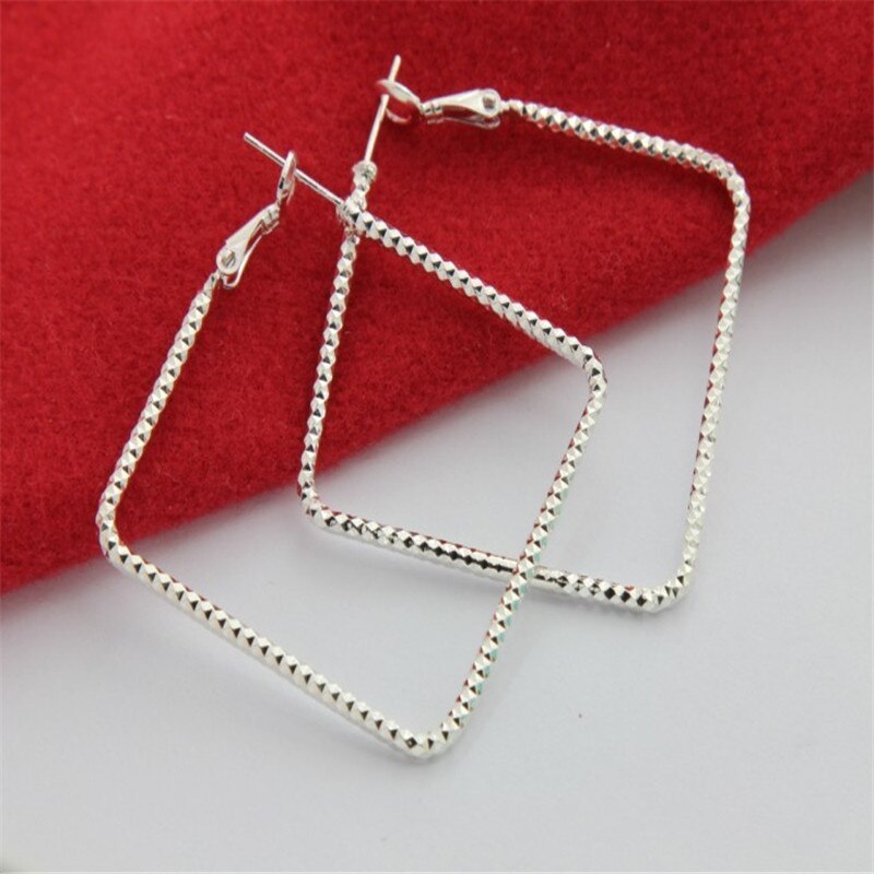 925 Sterling Zilveren Oorbellen Voor Vrouwen Vierkante Grote Dame Prachtige Luxe Haak Charms Wedding Klassieke Zilveren Sieraden