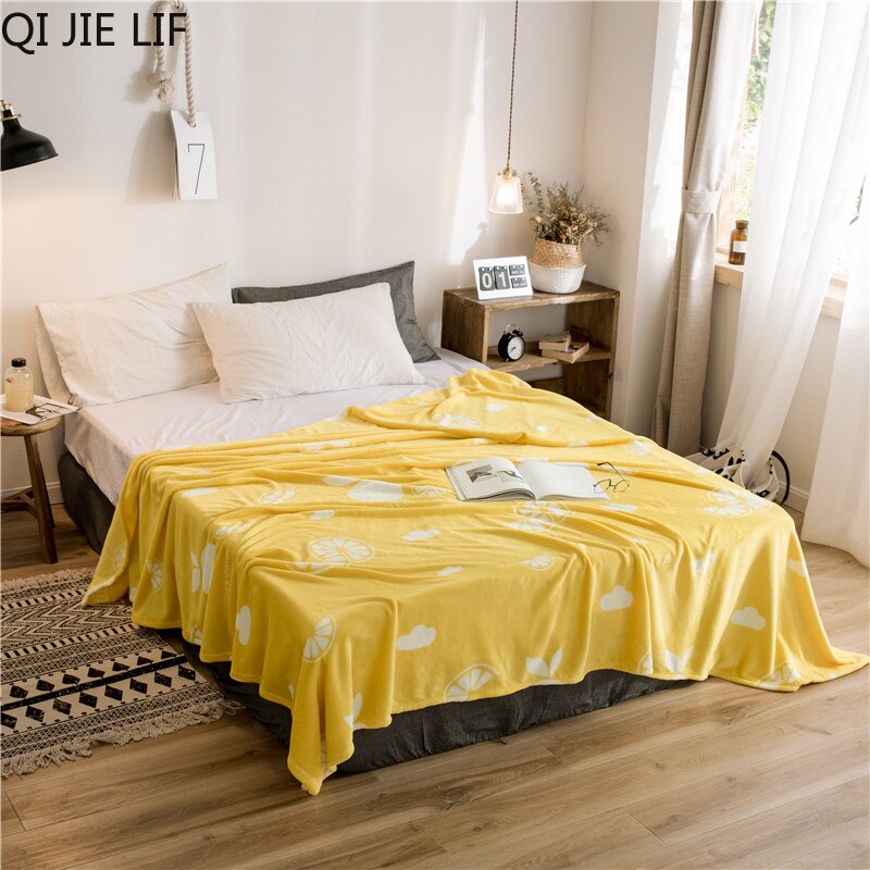 geel polyester deken voor volwassenen warm deken lakens flanellen winter home decor gooi deken voor sofa