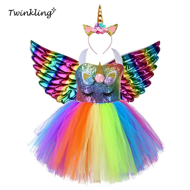 Niños Pony unicornio de cumpleaños unicornio vestido niña Arco Iris lentejuelas superior vestido de Navidad para bebés niñas unicornio disfraces de bebé