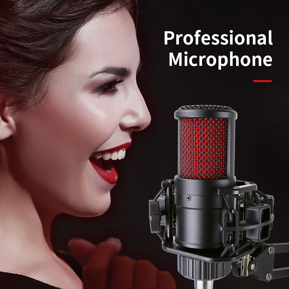 Profession studie mikrofon til pc computer optagelse hjem karaoke kit kondensatormikrofon med phantom power voice changer