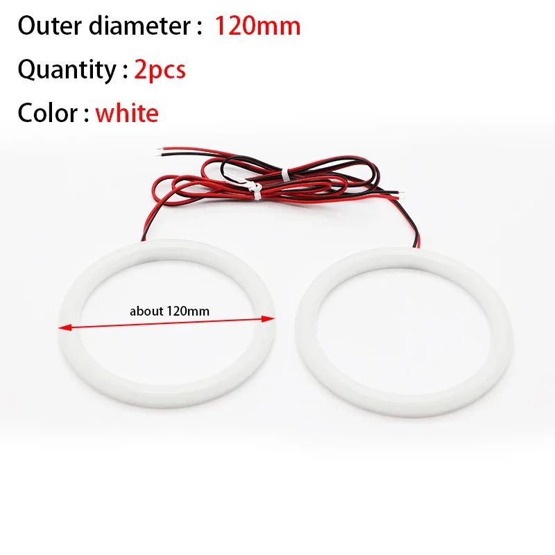 Super Heldere Ringen Katoen LED Angel Eyes Koplamp 60mm 70mm 80mm 90mm 100mm 110mm 120mm Auto Motor DRL Gloeilamp Lamp: WHITE