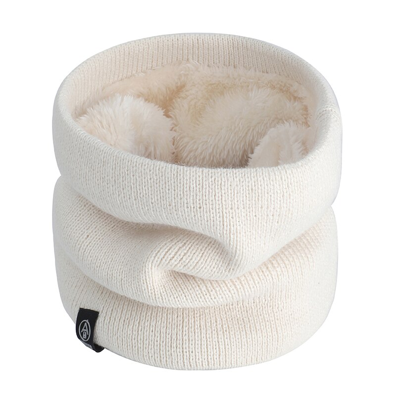 Female Winter Warm Scarf Solid Chunky Cable Knit cotton Snood Infinity Neck Warmer Cowl Collar Circle Scarf Women Men: Beige