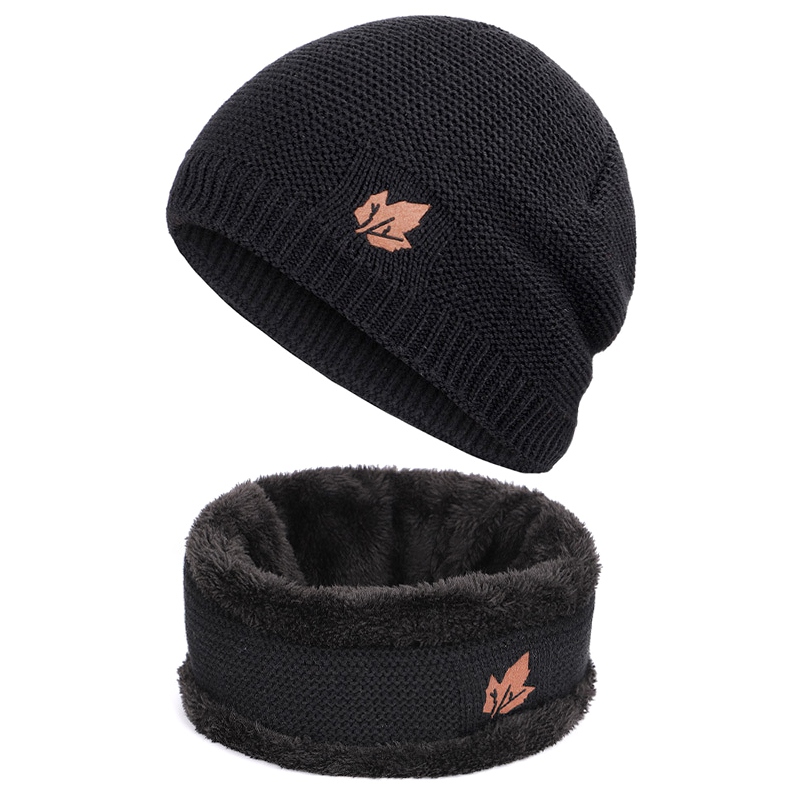 Mænd kvinder unisex vinter beanie hatte tørklæde sæt varm strik hatte kranium cap fleece foring hals varmere vinter hat & tørklæde sæt: B