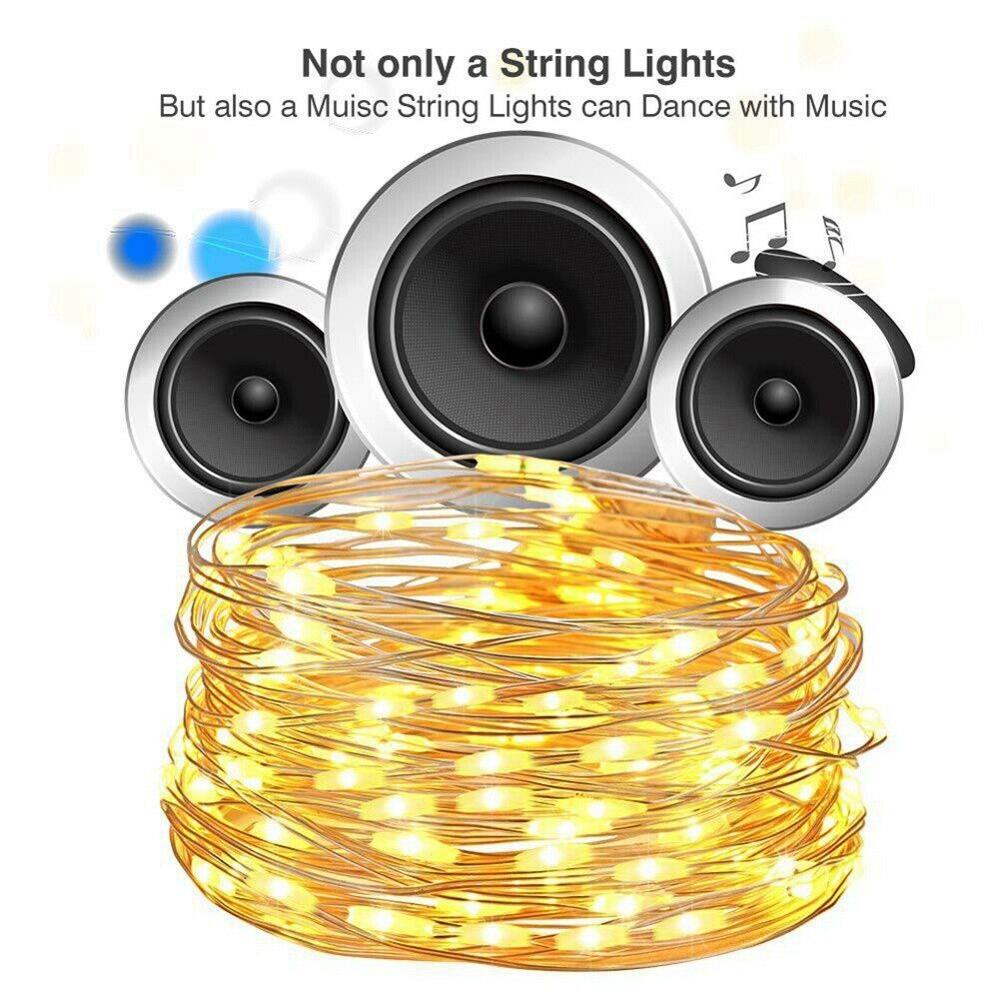 Sound Activated LED Music String Lights 5M 10M 12 Modes Waterproof Copper Wire Twinkle String Lights For Party Christmas Wedding