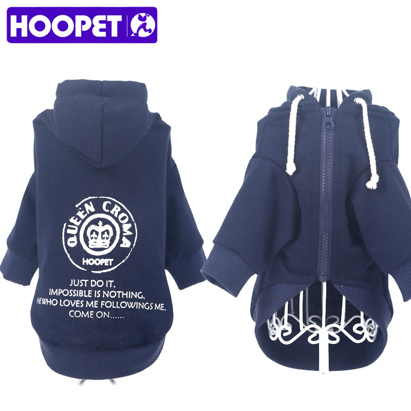 HOOPET Pet Dogs Wind Breaker Walking clothes Rough Printing Zipper Hoodie Cotton Leisure Blue Bulldog