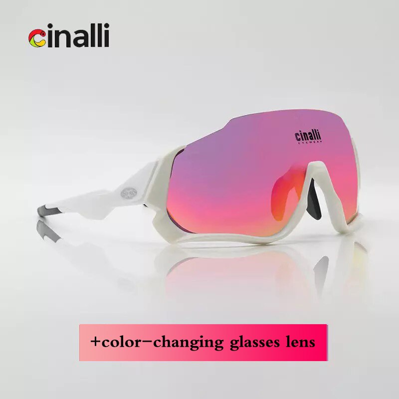 Cinalli Cycling Glasses Outdoor sport sunglasses Running Windproof Speed Skating Sunglasses Polarized color changing glasses: White Red