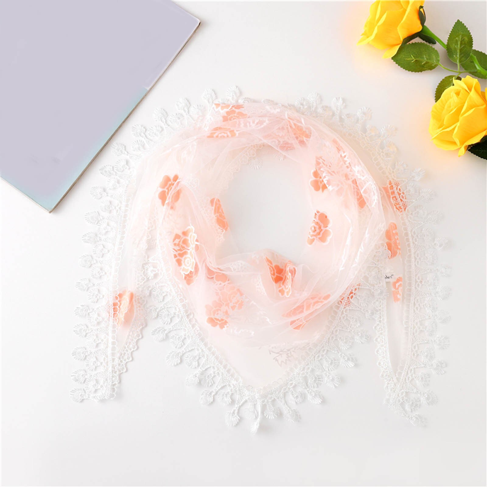Bufanda multifuncional con borlas de encaje para mujer, chal de flores, pashmina suave, estola de playa de Echarpe,: WH