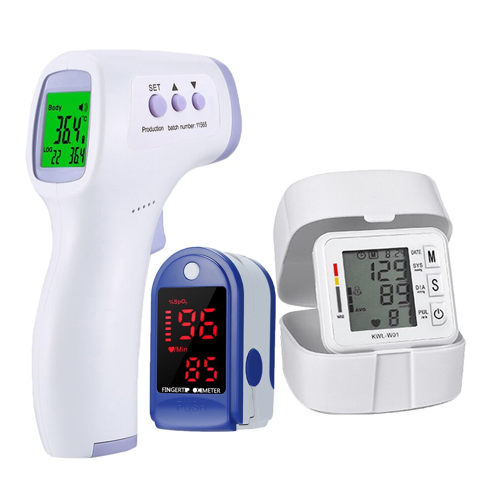 Oximeter Finger Oximetry Heart Rate Monitor + Infrared Digital Thermometer + Blood Pressure Wrist Automatic Tonometer: Style 05