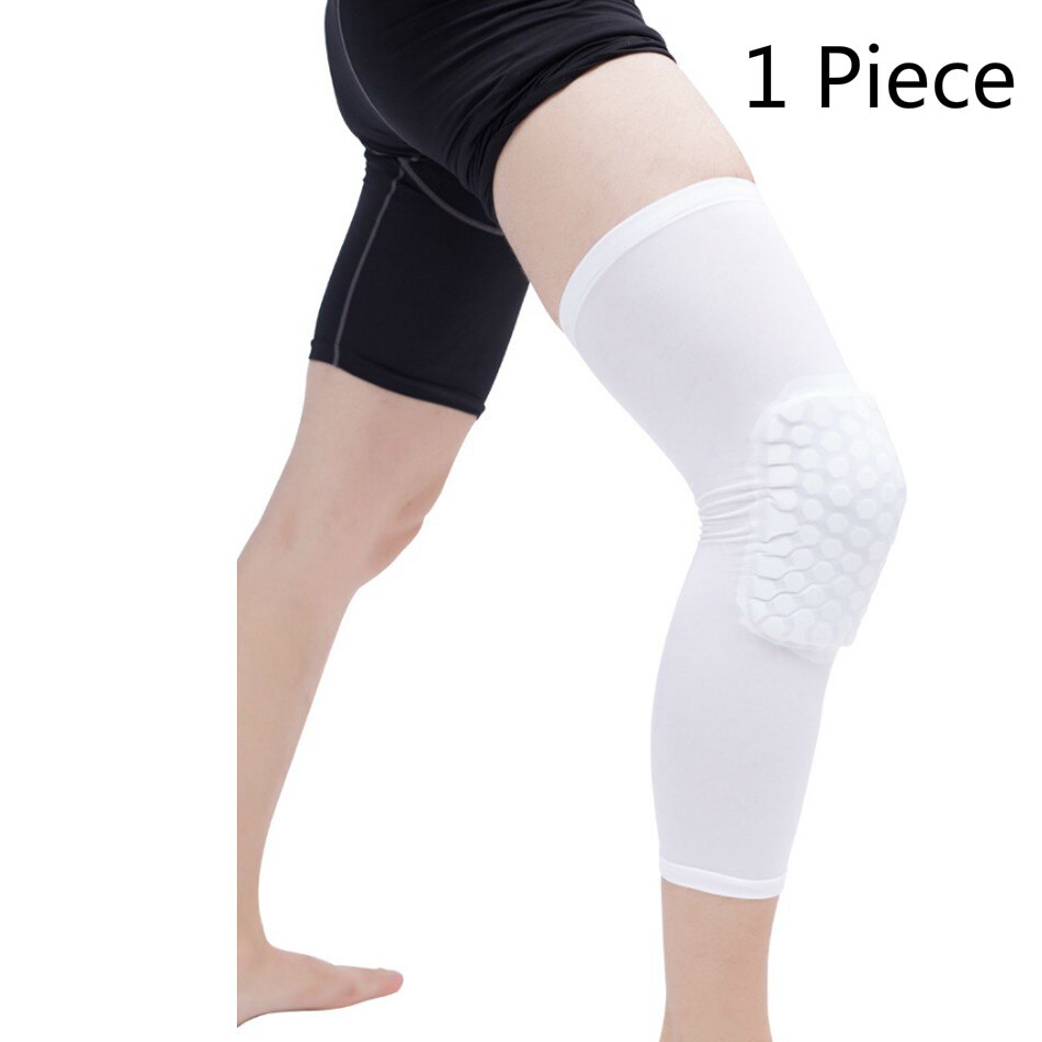 Moeite waard 1 PC Basketbal Kniebeschermers Honingraat Elastische Kneepad Compressie Mouw Foam Brace Patella Protector Volleybal Ondersteuning: S / One Piece White