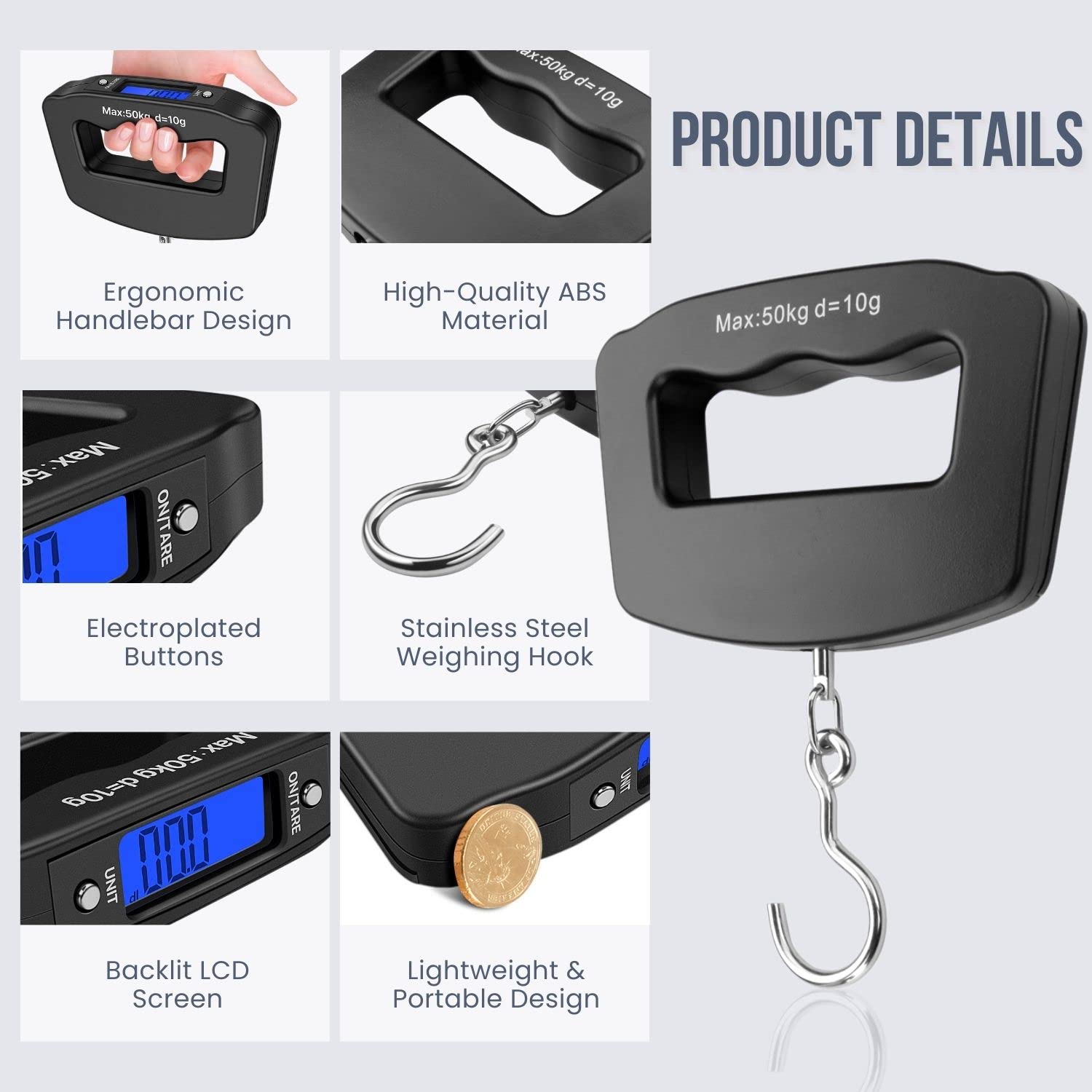 Handheld Digitale Bagageweegschaal met Handgreep voor Reizen Draagbare Elektronische Weegkoffer en Tas 110Lb/50kg Zwart