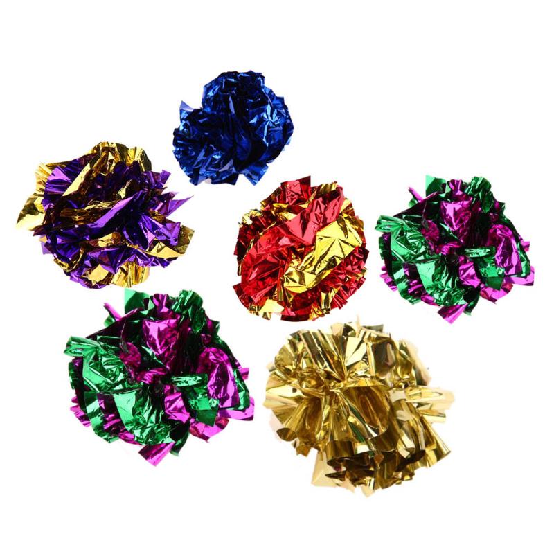 6/12/24Pcs Cat Toy Mylar Balls Colorful Ring Paper Shiny Crinkly Balls Sound Toys for Cat Kitten Interactive Ring Paper Ball: 6Pcs