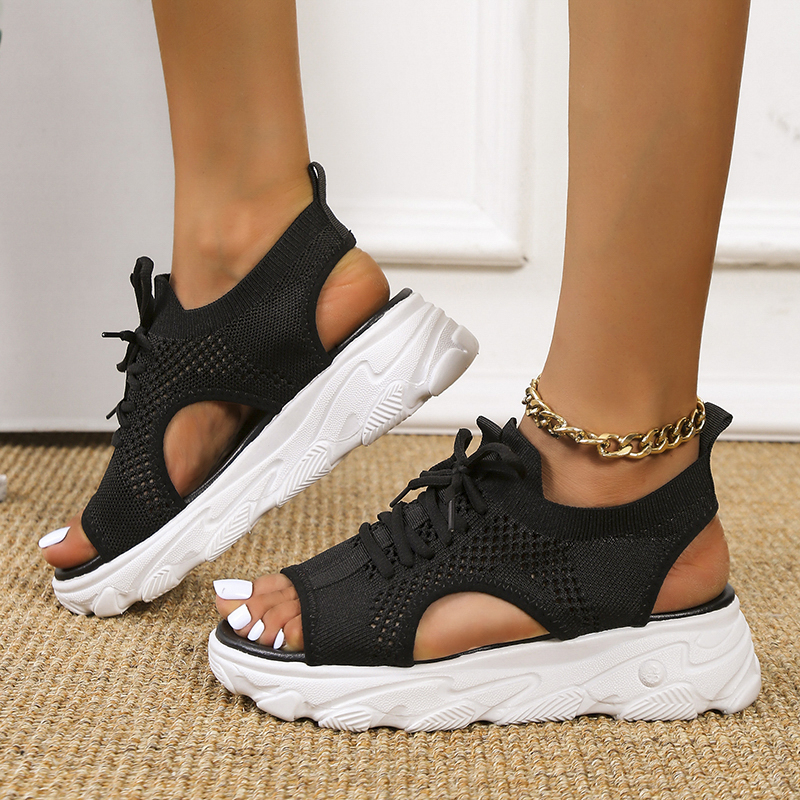 2022 Zomer Vrouwen Sandalen Mesh Casual Schoenen Wit Dikke Zolen Lace-Up Sandalias Open Teen Strand Schoenen Voor vrouwen Zapatos Mujer