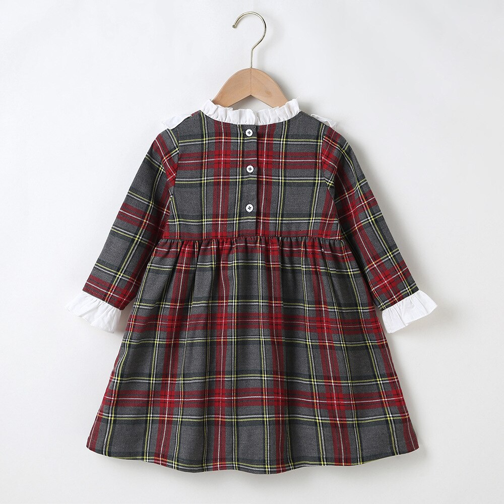 Wintermeisjesjurk meisjes schattige jurk lange mouw wit kant rood groen geruit schattig jurkje vestidos 18m-6t