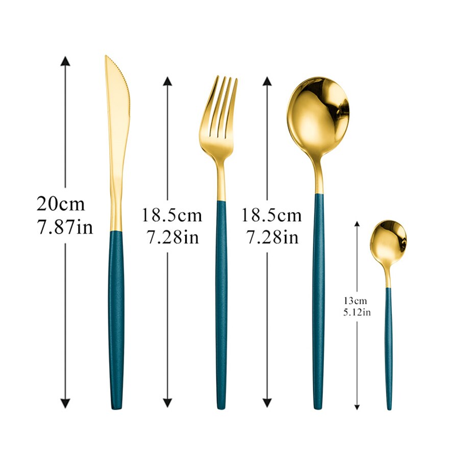 4Pcs/set white silver Cutlery Set 18/10 Stainless Steel Dinnerware Silverware Flatware Set Dinner Knife Fork Spoon: dark green gold 4pcs