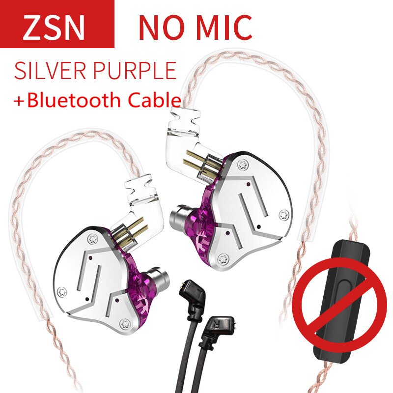 KZ ZSN 1DD + 1BA hybrydowy w słuchawkach dousznych wymienny przewodowy zestaw słuchawkowy HIFI czterordzeniowy napęd słuchawki do muzyki ZST ES4 ZSN PRO V80 ZS10: purple no mic BT