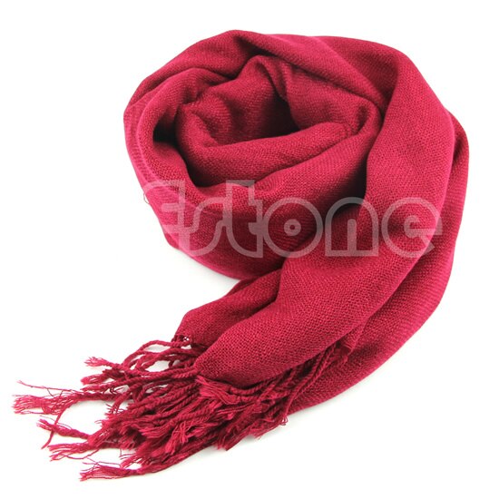 Bløde kvinder uldblanding lange tørklæder kvaster varme tørklæder ren farve kashmir tørklæde vinter varm blød wrap sjal 8 farver: Rødvin