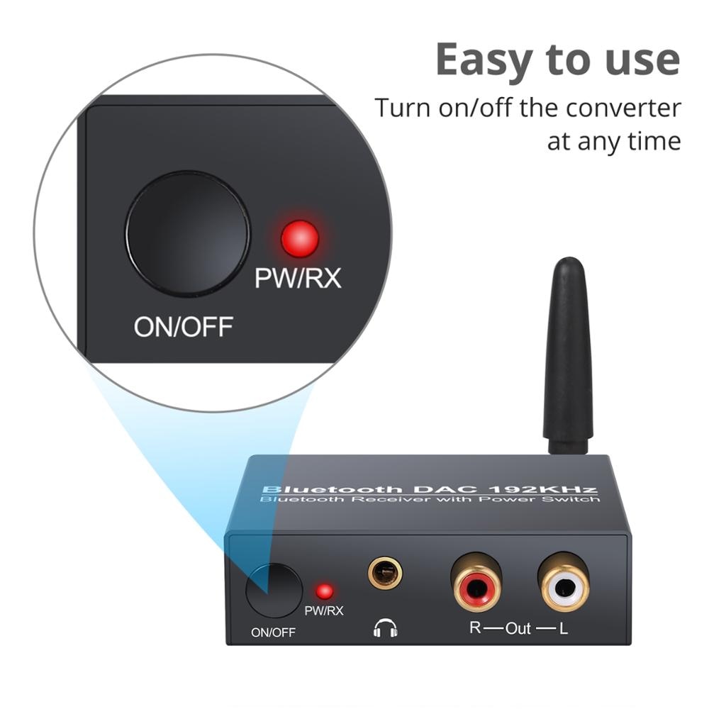 LiNKFOR 192kHz Bluetooth DAC Digitaal naar Analoog Audio Converter Bluetooth naar L/R RCA 3.5mm Power AAN/UIT Knop DAC