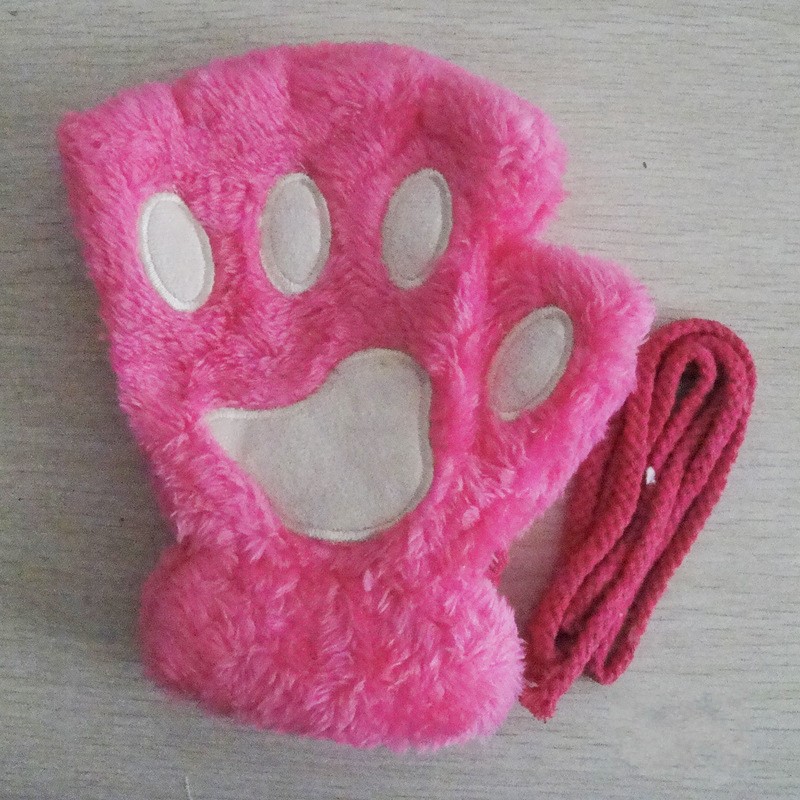 Gants de patte de griffe de chat de dessin animé pour femmes, mitaines en peluche, , doux, court, sans doigts, moelleux, ours, costume mignon, demi-doigt: WHITE