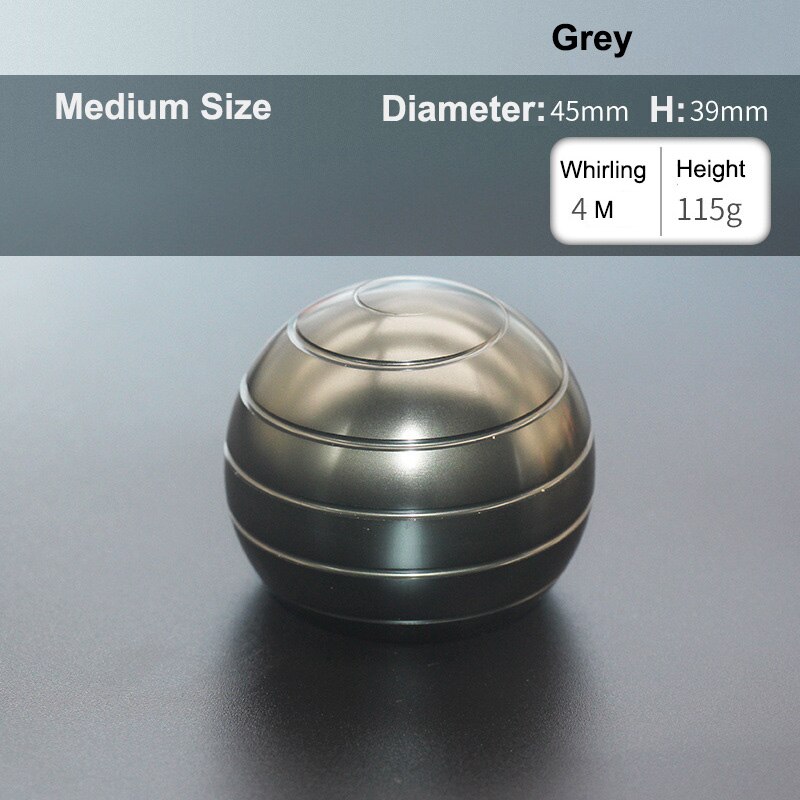 Ball Type Fingertip Gyro Metal Alloy Adult Office Desk Toy Decompression Anxiety Stress Relief Fidget Spinner Sensory Toys: Medium - Grey