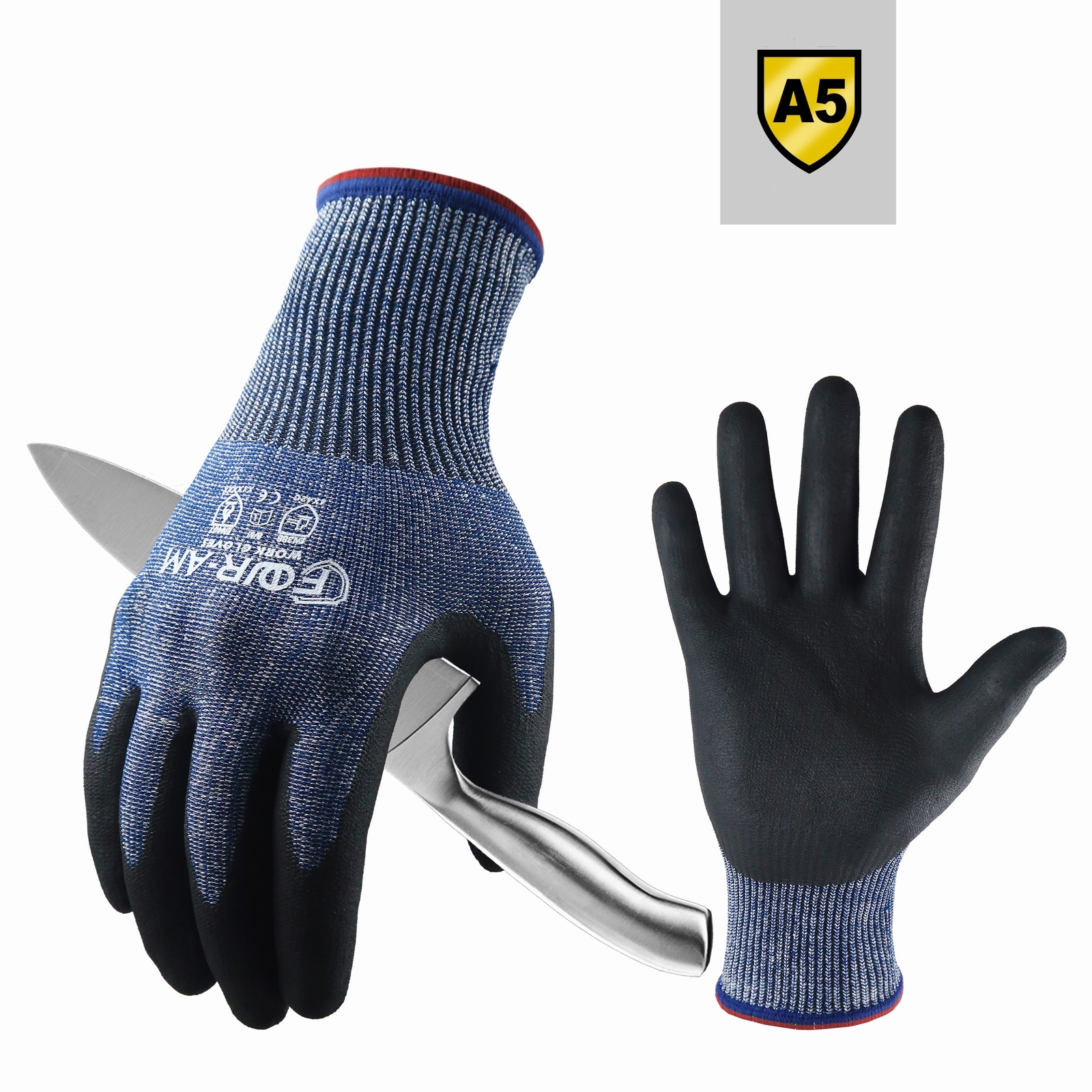Luvas resistentes ao corte de nível 5, aperto antiderrapante firme, trabalho pesado, durável e respirável, espuma de nitrilo revestida, tela sensível ao toque: XL