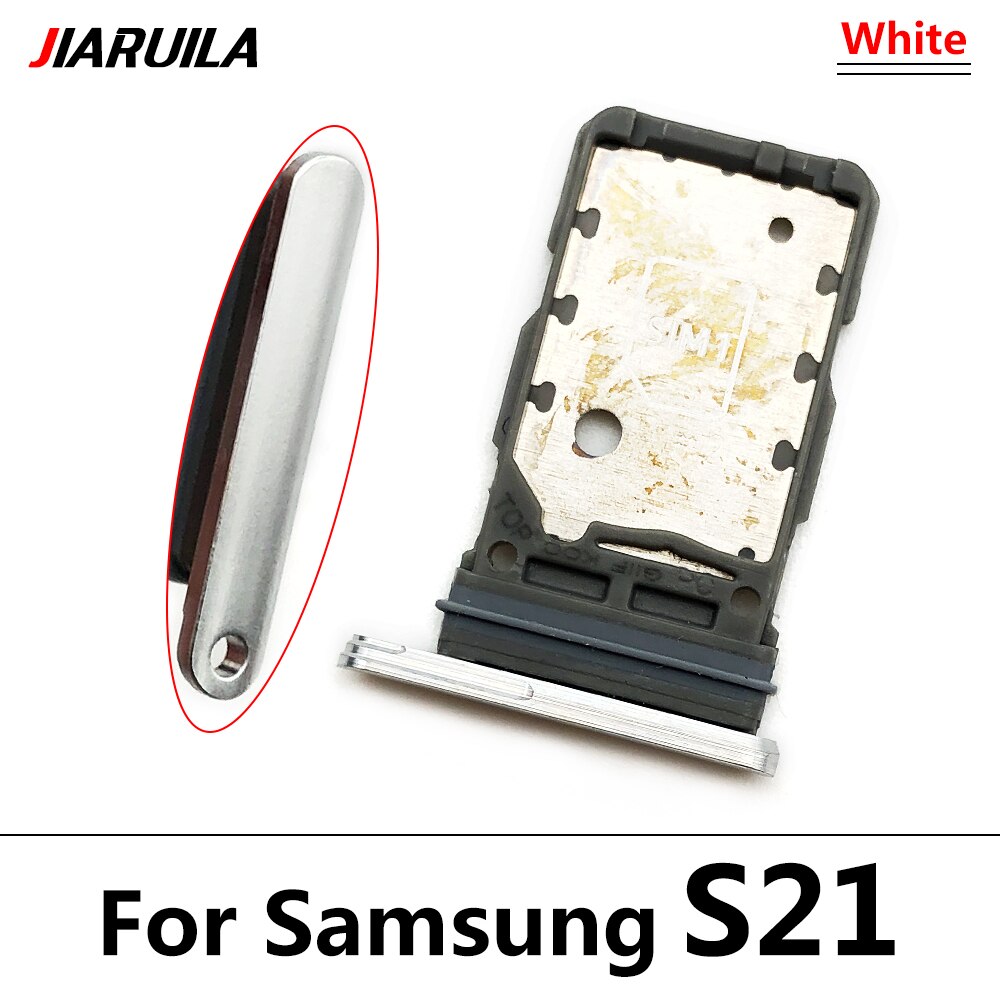 10 Pcs For Samsung S20 Fe S21 Sim Tray SIM Card Slot SD Card Tray Holder Adapter With Pin Smartphone Replacement Parts: S21 White