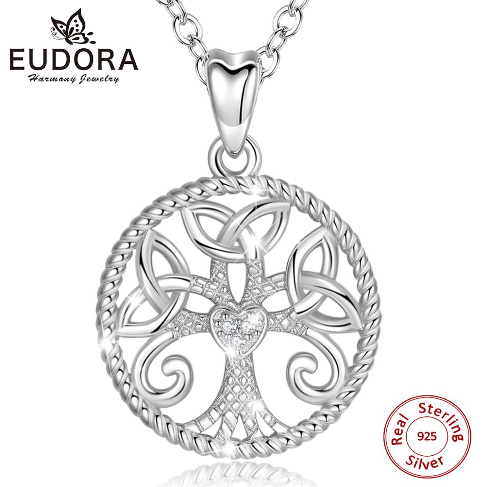 EUDORA collana con ciondolo albero della vita in argento Sterling 925 nodo celtico irlandese mirtillo gioielli in argento per donne ragazze CYD113