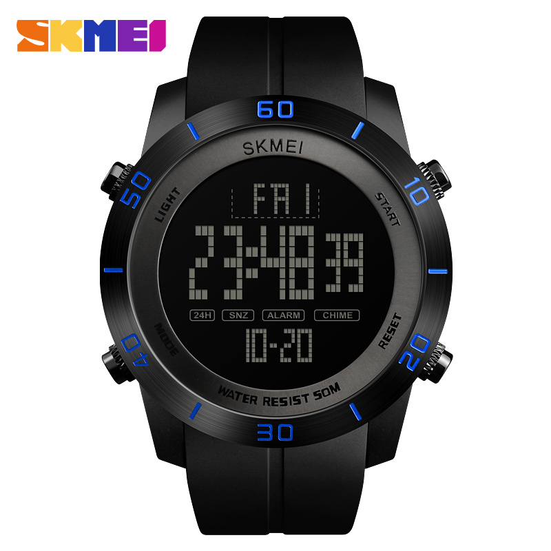 Skmei sport herenhorloge pu-band 5 bar waterdicht multifunctioneel horloge heren wekker digitaal horloge relogio masculino 1353: Zwart blauw horloge