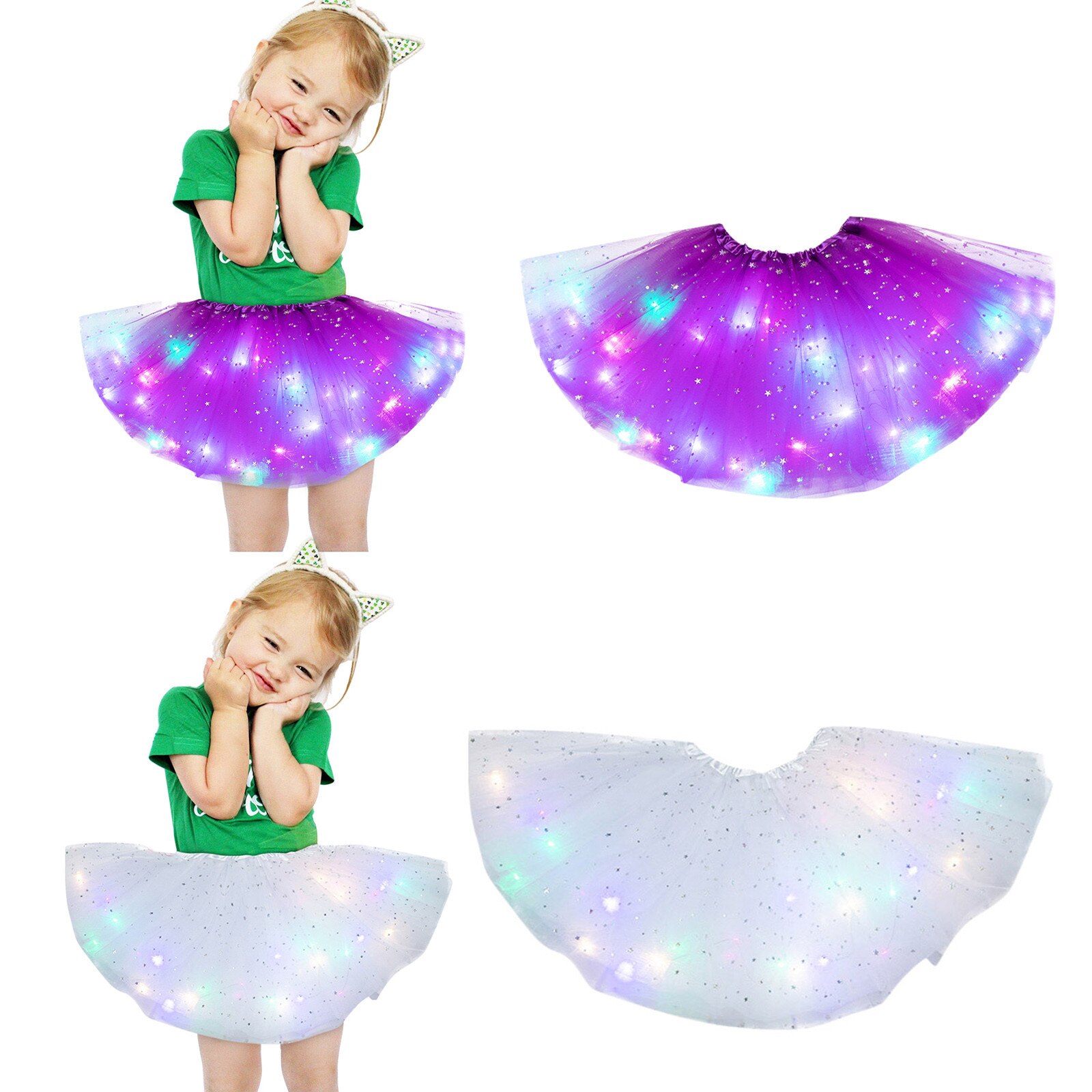 Kid Meisje Baby Tutu Rok Led Light Up Pettiskirt Ballet Kleding 2 Stuks Peuter Princess Party Dance Leuke Rokken Childrenclothing: N