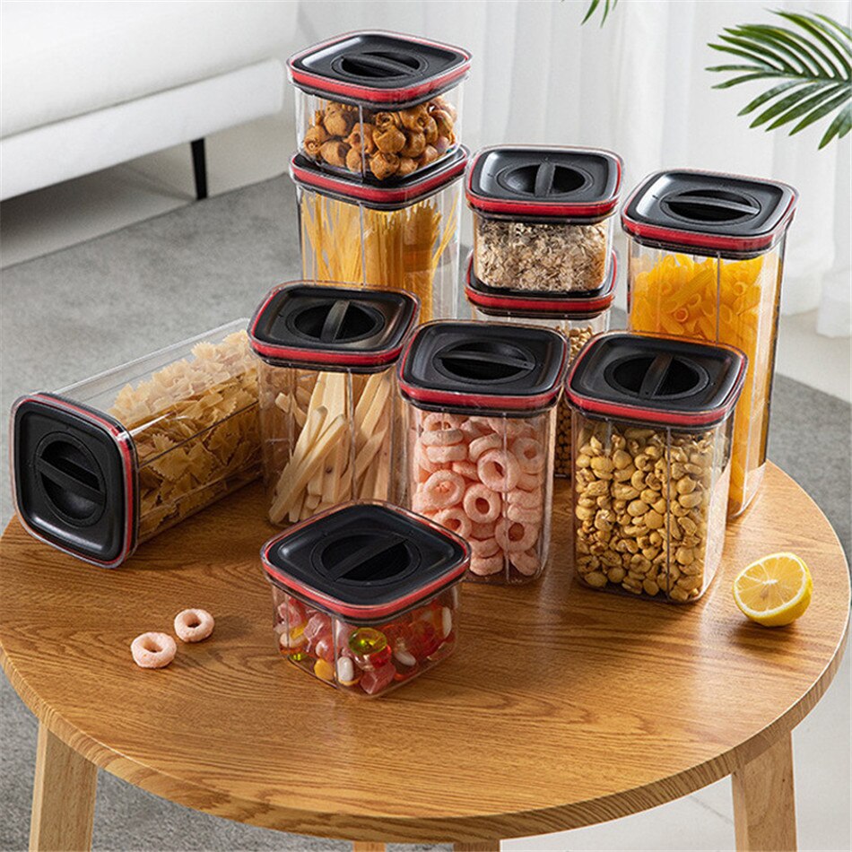 Square Transparent Sealed Fresh-Keeping Box Kitchen Cereals Storage Tank Snacks Dried Fruit Rotatable Storage Tank
