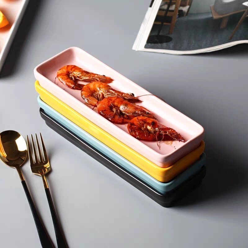 Ceramic Storage Tray Rectangle Fruit Salad Dessert Plate Dinnerware Nordic Snack Storage Tray Kitchenware Organization Container
