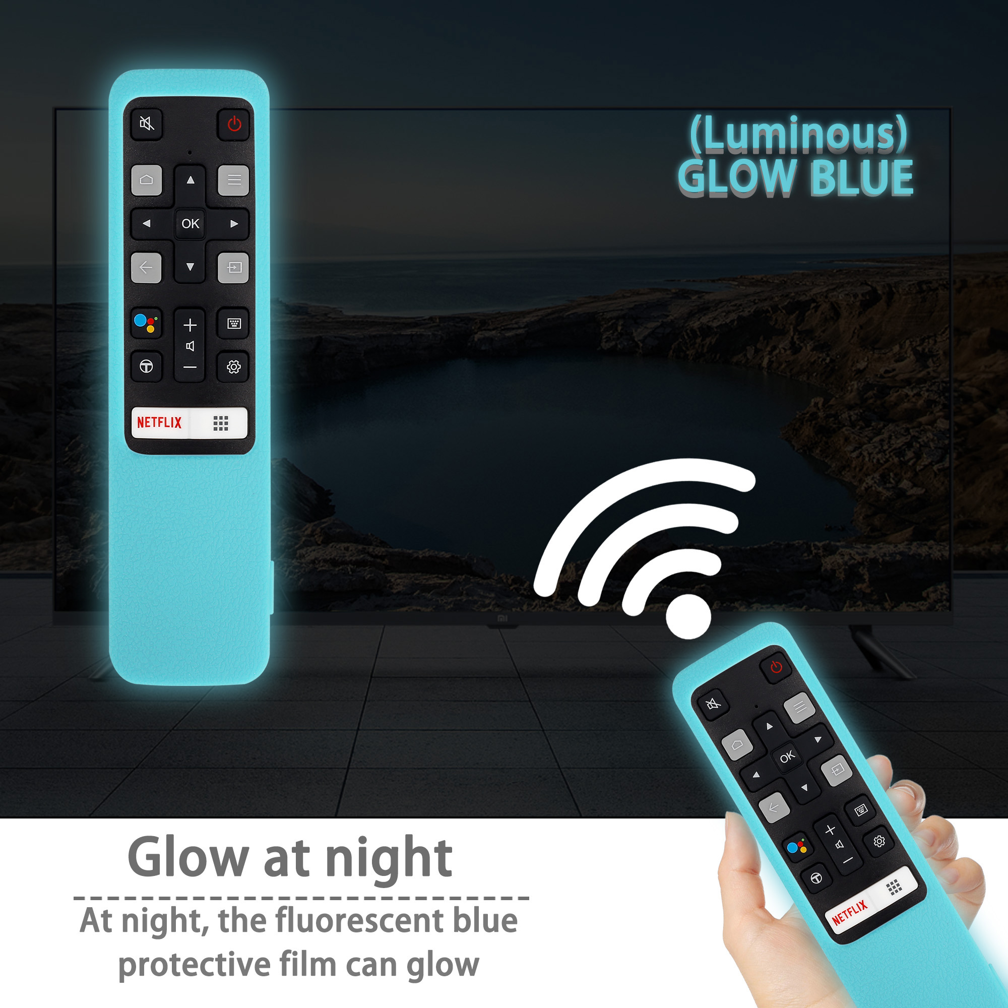 RC802V FNR1 z pilotem przypadkach dla TCL z systemem Android 4K Smart TV Netflix YouTube 49P30FS 65P8S 55C715 49S6800 43S434: light blue