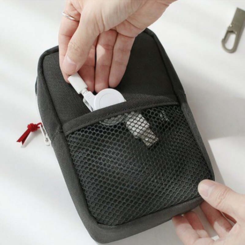 Datakabel lagringsveske bærbar digital usb gadget organizer lader ledninger kosmetisk glidelås lagring vanntett organizer case: Grå 1