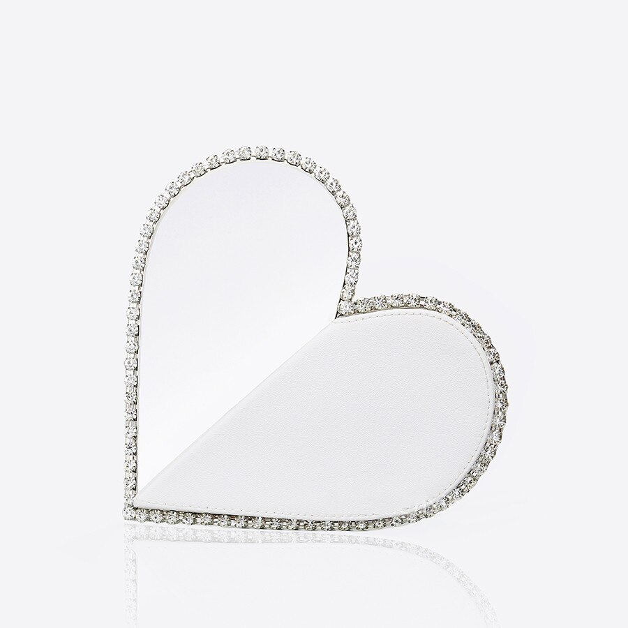 Diamond Red Heart Evening Clutch Bags Metal Handle Circle Purse Chic Rhinestone for Women Wedding Party Flaps: Heart White