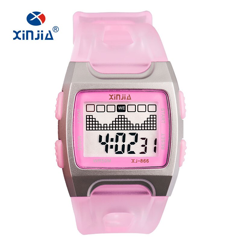 XINJIA Casual Jelly LED Digital Watch For Women Super 50M Waterproof Cute Children Kid Swimming Lady Plastic Shock: 9952LightPink