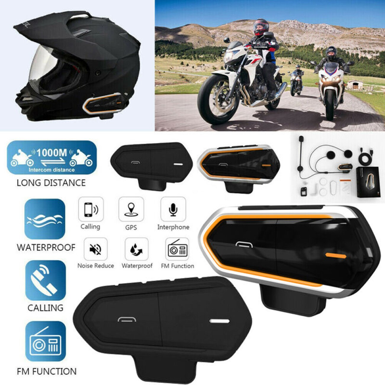 Motorcycle Intercom Helmet Bluetooth Headset BT Communicator Headphone Wireless Moto earpiece Transmitter Communication System