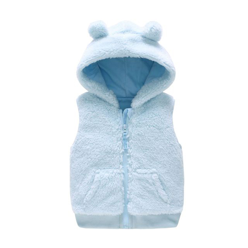 Winter Baby Vest Jongens Meisjes Kleding Warme Pluche Cartoon Hooded Kinderkleding Mouwloze Jassen Uitloper Baby Vest: Blue / 9m